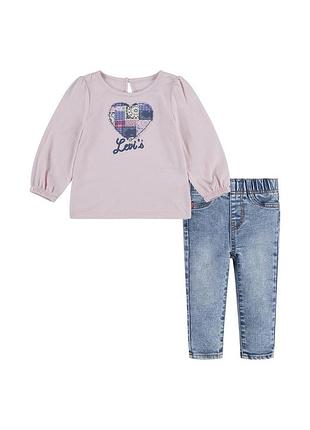 Комплект 2в1 levi's для девочки: лонгслив и джинсы розово-синий (502 set pvu lotus (92 (24m))
