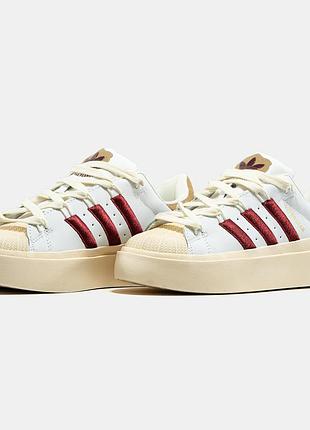 Кроссовки adidas superstar bonega beige white red повседневные