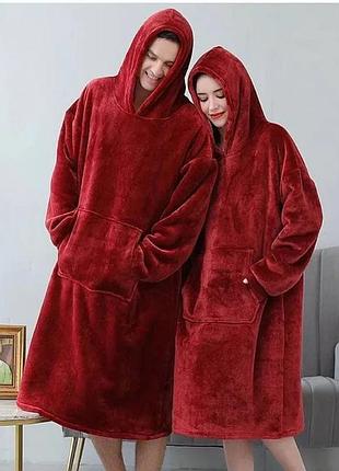 Толстовка плед з капюшоном і рукавами huggle hoodie оверсайз. qw-385 колір: червоний
