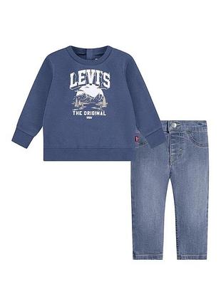 Комплект levi's 2в1 свитшот на флисе и джинсы для мальчиков детский серо-синий (312 set pvu indigo (68 (6m))