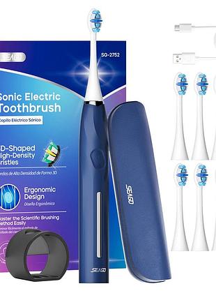 Звуковая зубная щетка электрическая портативная seago sonic sg2752 с таймером и интервальной чисткой + кейс