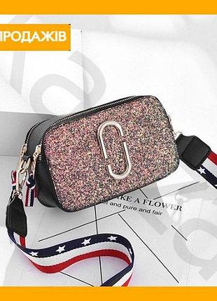 Маленька жіноча сумочка з блискітками marc jacobs із пу шкіри рожева клатч для вечірки та свята