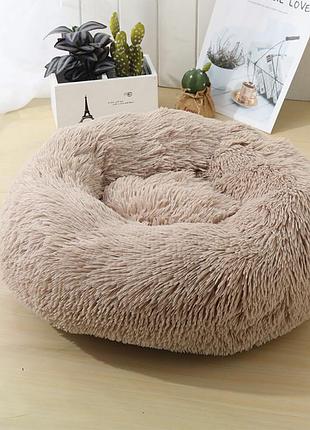 Круглая лежанка для котов и кошек pet style "травка" бежевая 50