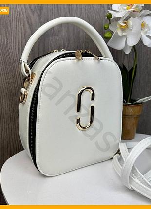 Стильна каркасна сумка marc jacobs біла овальна міні-сумка для жінок з екошкіри з плечовим ременем
