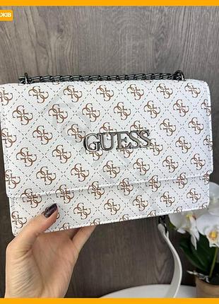 Міні сумка клатч guess на ланцюжку чорна екошкіра для жінок стильна сумка на плече бежевий колір