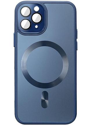 Чехол tpu+glass sapphire midnight with magsafe для apple iphone 14 pro (6.1") синий / deep navy