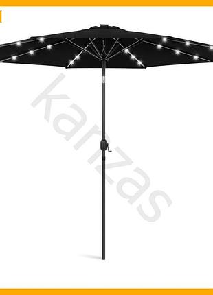 Зонт садовый 3 м черный с led-подсветкой солнечная панель для террасы и сада уличный зонт