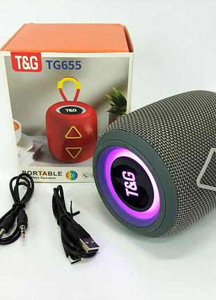 Портативная колонка tg655 5w с rgb подсветкой и ремешком, громкая блютуз колонка. jz-629 цвет: серый