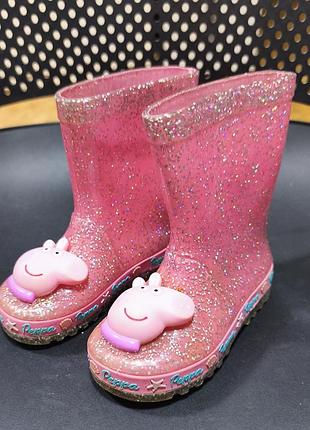 Мерцающие розовые силиконовые сапоги со свинкой пеппа модель peppa pig на девочку роз. 24 к