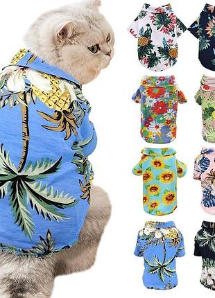 Гавайская рубашка для котов и кошек pet style голубая 2xl