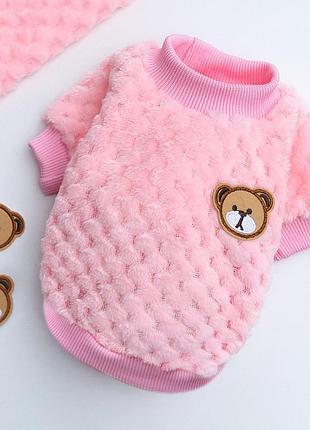 Вязаный махровый свитер для котов и кошек pet style "мишка" розовый xl