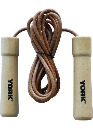 Скакалка york fitness leather skip з дерев'яними ручками