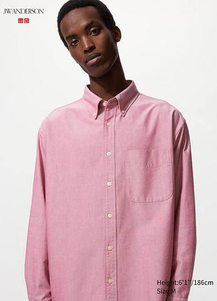 Сорочка uniqlo+jw anderson червона oversized oxford long sleeve shirt