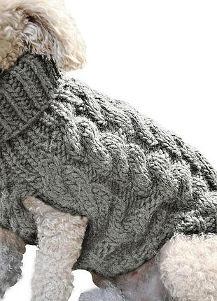 Вязаный свитер для котов и кошек pet style "косичка" серый xl