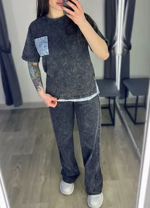 Стильний костюм з футболкою та прямими штанами denim pocket