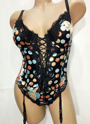 Milanni корсет зі стрингами жіночий чорний з малюнком атласний р 80с 85с