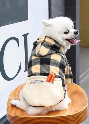 Худи для котов и кошек с карманом pet style "сосиска" черно-бежевая клетка 5xl
