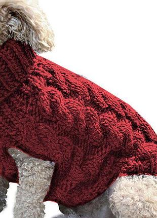 Вязаный свитер для котов и кошек pet style "косичка" красный l