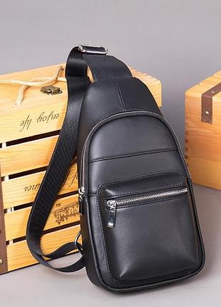 Шкіряна чоловіча бананка, сумка на груди, слінг leather collection (9011)
