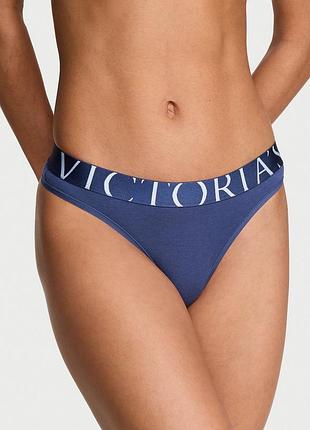 Синие трусики victoria’s secret оригинал exploded logo cotton thong лого резинка