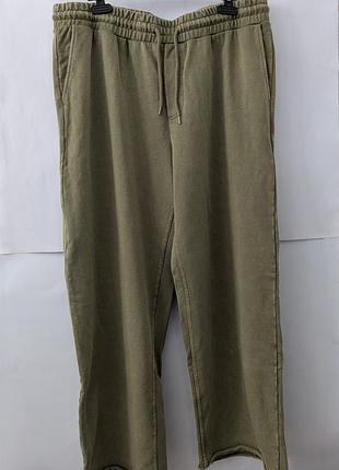 Спортивні штани чоловічі h&m, l,xl,оливка,бавовна,широкі,прямі,вільні,брюки,петля,бегі,на зав'язках,хакі,олива,спорт,демісезон