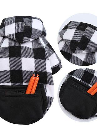 Худи для собак с карманом pet style "сосиска" черно-белая клетка 5xl