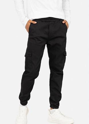 Брюки мужские карго, штаны льняные черные tu
