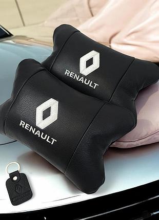 Набор подушек 2шт для автомобиля renault, натуральная кожа, на подголовник в машину с ep-676 логотипом рено