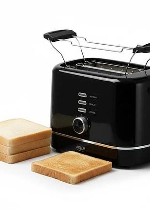 Тостер adler ad 3224 black, 7 уровней обжаривания, решетка для булочек, 850 вт jk-33 top shop ua_