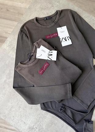 Шикарний боді zara з вистіраним ефектом, натуральна тканина