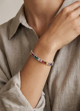 Серебристый браслет из нержавеющей стали с разноцветными камнями «multicolor»
