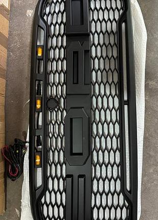 Решетка радиатора ford edge в стиле raptor с led огнями — черная матовая решетка форд эдж раптор тюнинг морды маска с диодами новая