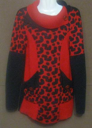 Свитер женский красный. кофта с карманами. 44 размер. классный