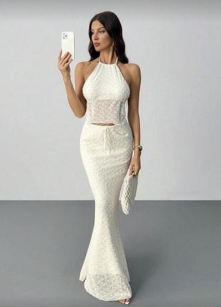 Білий костюм юбка максі топ з відкритою спиною shein xs-s