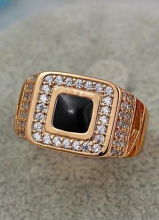 Печатка xuping jewelry черная пирамида с камнями у подножья 19,23,24 золотистая медицинское золото, 24