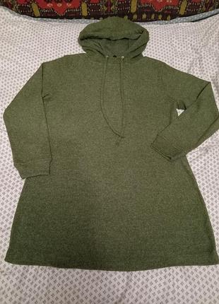 Женское теплое удлиненное трикотажное худи, over size, tu, p xl - xxl