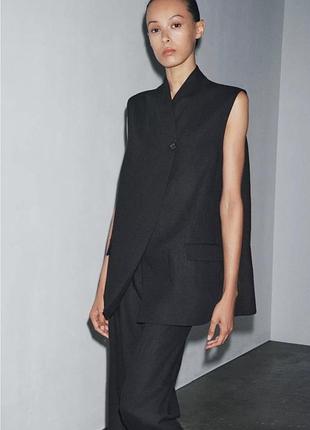 Подовжений жилет з суміші льону з колекції zara zw