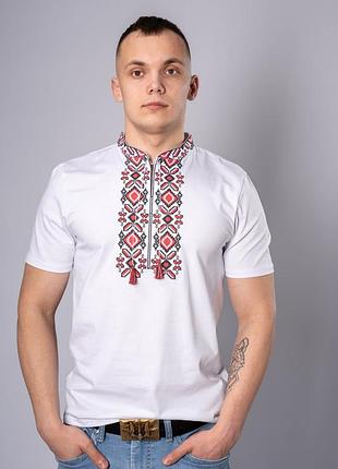 Стильна чоловіча вишита футболка "гетьман" біла з червоним xxl