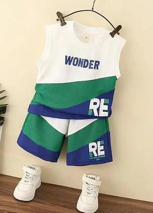 Костюм детский (футболка + шорты) wonder для мальчика 80 см сине-зеленый
