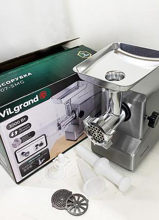 Мощная домашняя мясорубка vilgrand v307-smg 3000 вт, бытовая универсальная мясорубка lc-27