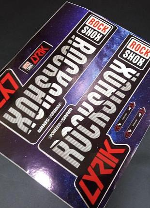 Красные с серым и белым наклейки на вилку перья рокшок рок шок rock shox велосипеда lyrik люрик лирик прямые