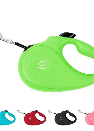 Поводок-рулетка collar для собак, размер s, 15 кг, 5 м, светоотражающая лента, салатовый