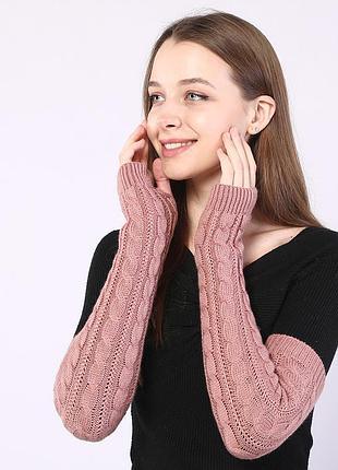 Мітенки в'язані довгі рожеві one size