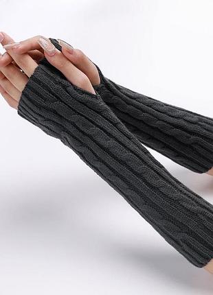 Мітенки в'язані без пальців темно-сірі one size