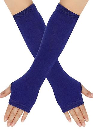 Митенки короткие однотонные синие one size