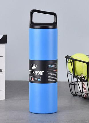 Термос вакумный металлический производный 500 мл из нержавеющей стали bottle sport с ручкой для чая кофе синий