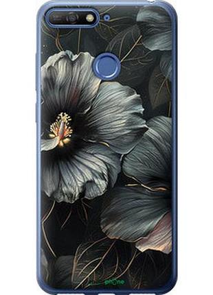 Чехол на huawei honor 7a pro черные цветы "6031t-1440-2448"