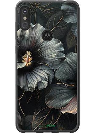 Чехол на motorola one power черные цветы "6031u-1588-2448"