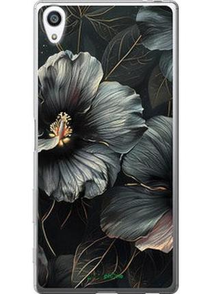 Чехол на sony xperia z5 premium e6883 черные цветы "6031t-345-2448"