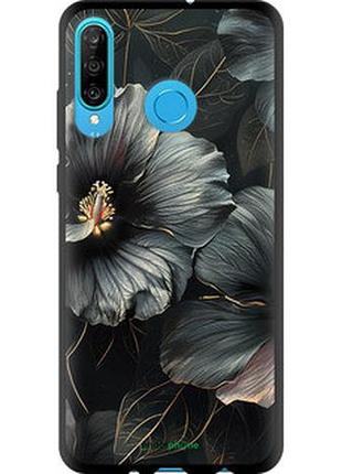 Чехол на huawei p30 lite черные цветы "6031b-1651-2448"